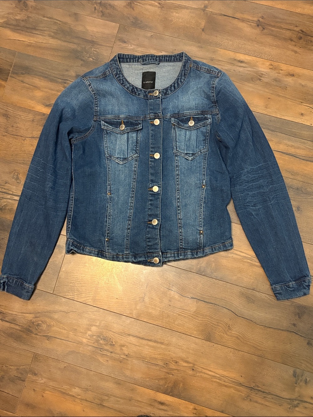 Round-Neck Blue Denim Jacket with Button Front